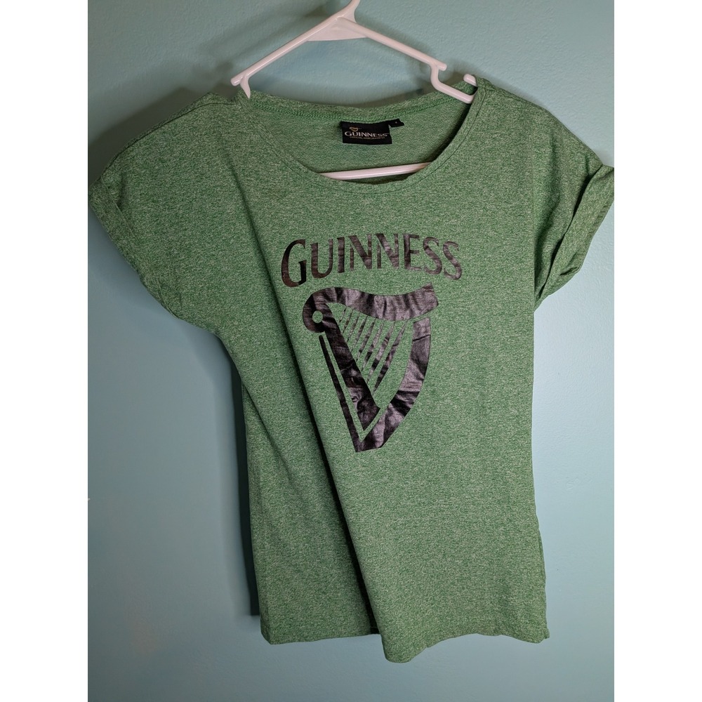 Guinness Official Merchandise Green Heather Harp Logo Rolled Sleeve T-Shirt S